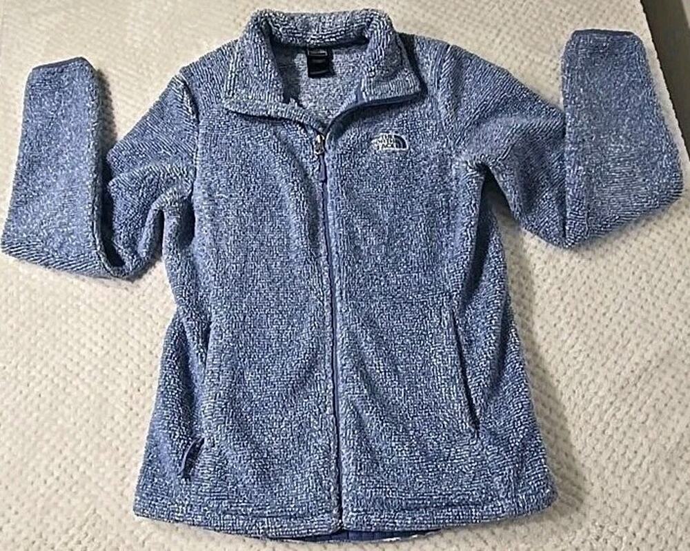 The North Face Women's Medium Blue White Textured Fleece Full Zip Jacket #0377